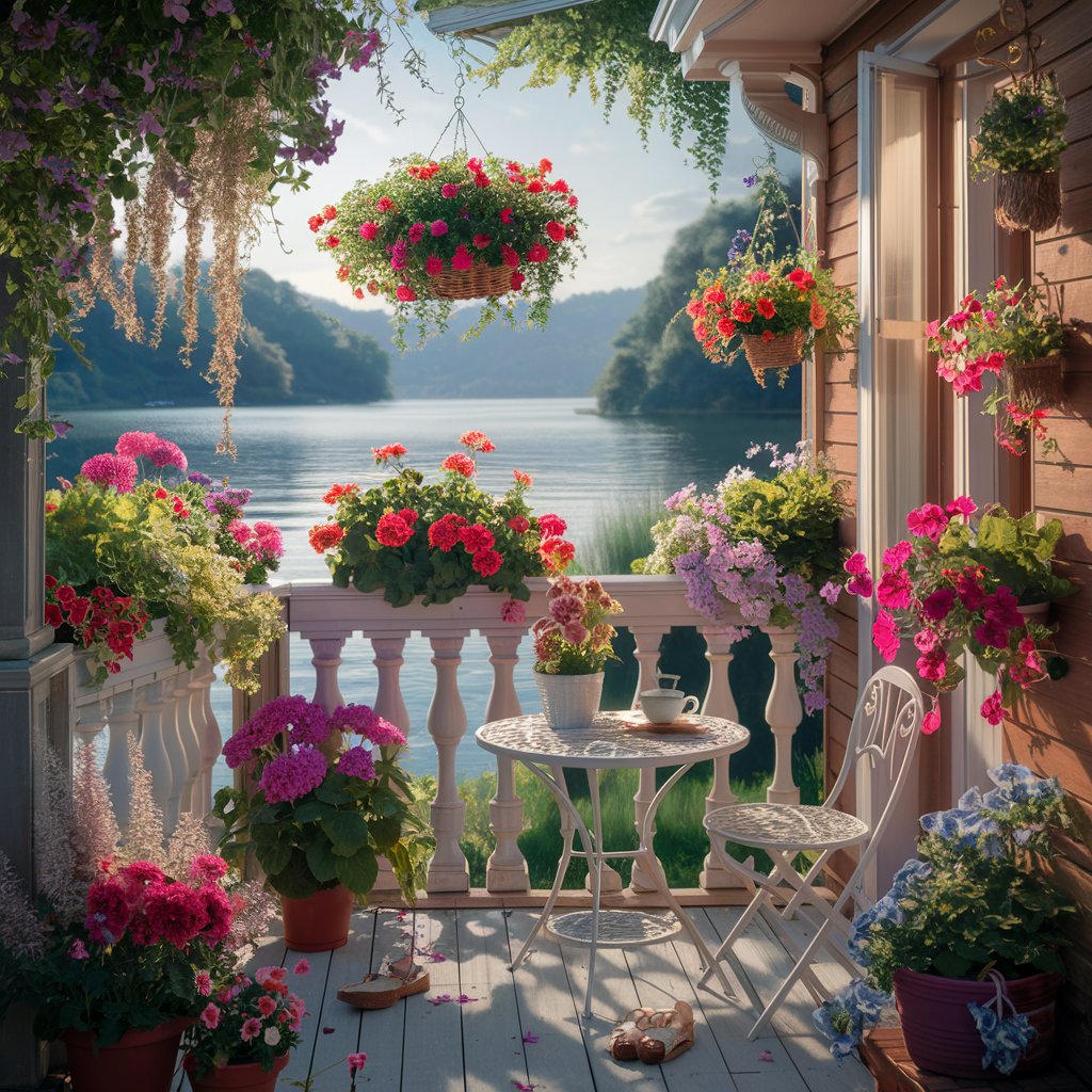 Jardinage en balcon avec plantes fleuries