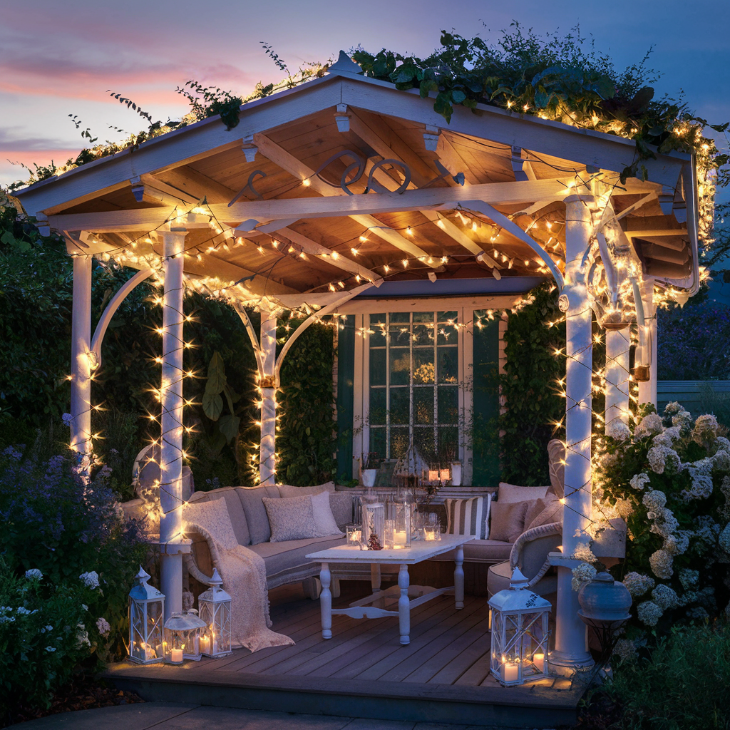 Jardin sous pergola avec sol vivant, paillis épais et végétation luxuriante en permaculture
