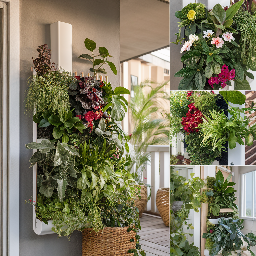Variétés de plantes vertes d'intérieur dans un jardin vertical luxuriant